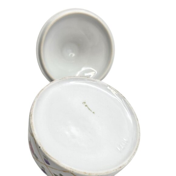 Hand-Painted Floral Porcelain Trinket Box With Gold Accents & Lid - Picture 14 of 15